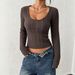 Women's Slim Fit Cable Knit Sweater Solid Color U Neck Cropped Style For Autumn Winter Sexy Fashion_ecoleips.com