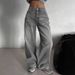 Women's Clothing Retro Smoky Gray Washed Wide Leg Jeans High Waist Loose Wide Leg Mopping Pants_ecoleips.com