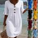 Summer Women's Solid Color Casual Short Sleeve Dress Button Detail Thin Material Elegant Fashion For American Sites_ecoleips.com