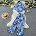 Women's Clothing New Style Tie Waist Short Sleeve Printed Top High Waist Wide Leg Trousers_ecoleips.com