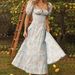 Women's Clothing Women's Square Collar Bubble Sleeve Lace-up Commuter Sexy Floral Dress_ecoleips.com