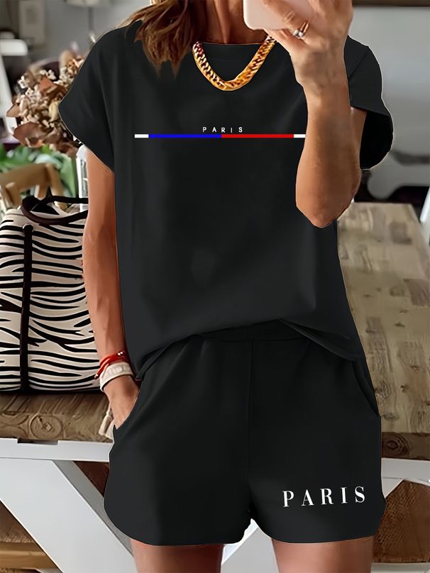 Women’s 2 Piece Outfit Set – Oversized Graphic T-Shirt And Biker Shorts Matching Set, Casual Summer Lounge Tracksuit For Daily Wear-308_ecoleips.com