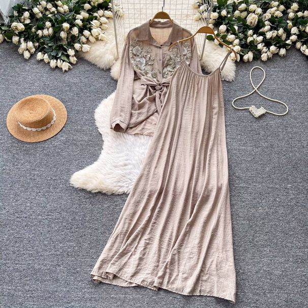 Women's Clothing Women's Gentle Relaxed Style Embroidered Shirt And Suspender Dress Two Piece Set Slimming Elegant Fashion For Spring Autumn_ecoleips.com