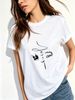 Women Crew Neck Short Sleeve T-Shirt, Minimalist Crown Thorn Cursive Line Graphic Loose Fit Casual Summer Basic Tee Tops_ecoleips.com