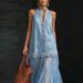 Women's Retro Denim Patchwork Long Dress Casual Sleeveless Ruffle_ecoleips.com