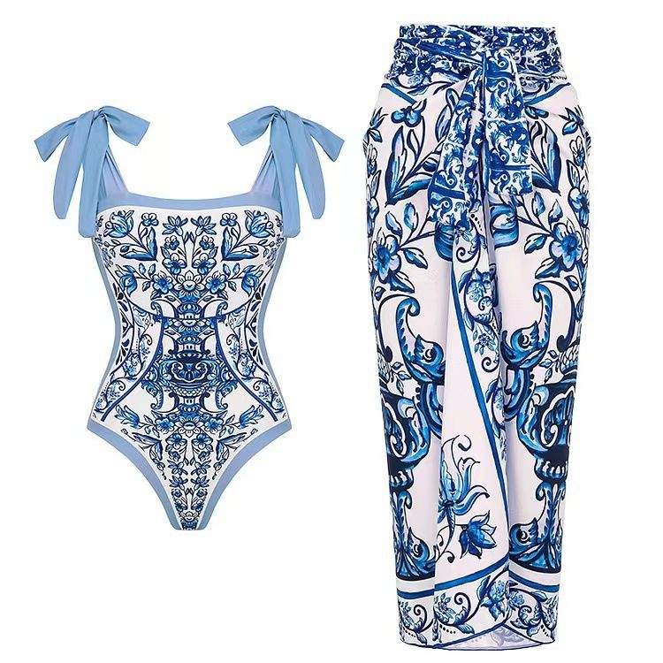 Women's Retro Print One Piece Swimsuit Conservative Beach Dress Two Piece Set Exclusive 2025 In Stock_ecoleips.com