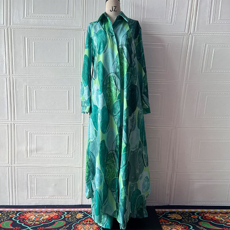 Women's Floral Print Lounge Set – Elegant Long-Sleeve Top + Wide-Leg Pants, Summer Viscose-Blend Two-Piece Outfit (Yellow/Green/Grey)_ecoleips.com