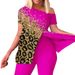 Women's Clothing Large Size Women's Clothing One Shoulder Raglan Sleeve Short Sleeve Irregular T shirt Trousers Set_ecoleips.com