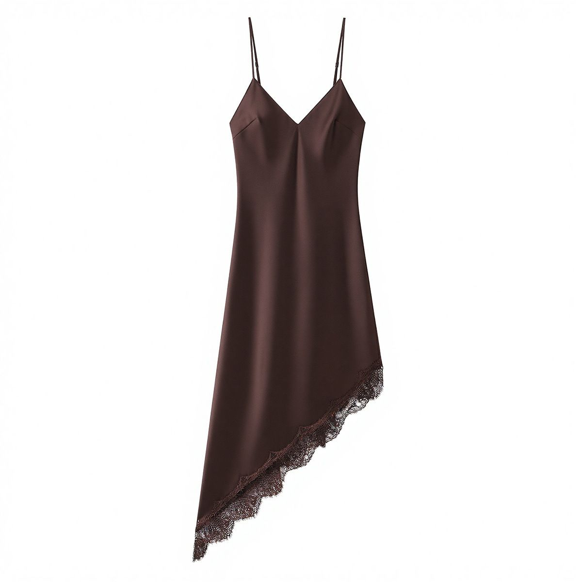 Satin Slip Dress With Lace Trim - V-Neck Bodycon Midi Dress For Evening And Special Occasions_ecoleips.com