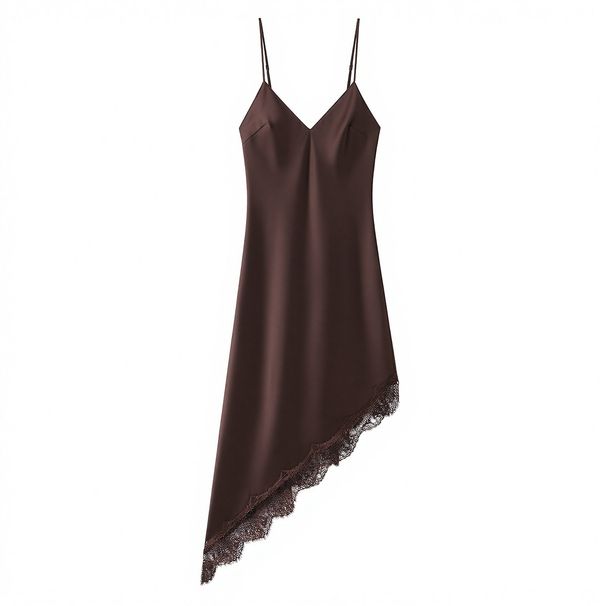 Satin Slip Dress With Lace Trim - V-Neck Bodycon Midi Dress For Evening And Special Occasions_ecoleips.com