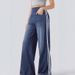 Vintage Washed Blue Side Stripe Jeans For Women - Y2K High Street Design, Loose Fit Wide Leg Trousers With Retro Style_ecoleips.com