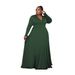 Plus Size Solid Color V Neck Long Sleeve Floor Length Dress European And American Style Independent Website Source For Women's Clothing_ecoleips.com