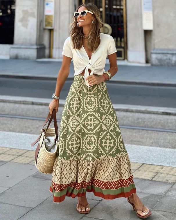 Boho Print Maxi Skirt Women Fashion High Waist 3D Printting Long Dress Casual Loose Summer High Waist Skirts For Women 2025_ecoleips.com