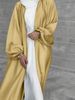 Verve 2025 New Muslim Women's Satin Puff Sleeve Robe Dubai Elegant Cardigan_ecoleips.com