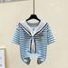 Women's Clothing New Niche Shawl Contrast Color Short Sleeved T Shirt Female Retro Elastic Waist Jeans_ecoleips.com