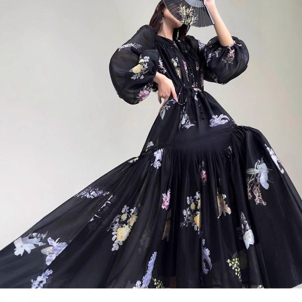 Women's Clothing New Chiffon Big Swing Skirt Female Printed Girly Dress Summer Lace Loose Baby Doll Princess Skirt_ecoleips.com