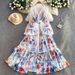 Women's Clothing Women's Style V-Neck Bell Sleeve Dress Lace Patchwork Print Ruffled Long Skirt Waist Cinching Sexy Spring Autumn_ecoleips.com