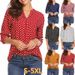 Women's Clothing Plus Size Women's Shirt Loose Fit V Neck Long Sleeve Polka Dot Print Style Top For Formal & Casual_ecoleips.com