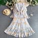 Women's Floral Print Chiffon Maxi Dress V-Neck Bohemian Flowy Ruffle Sleeve Midi Dress Elegant Waist-Defining Dress_ecoleips.com