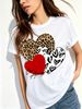 Women Leopard Print Heart Love Always Letter Graphic T Shirt Round Neck Short Sleeve Loose Casual Summer Tops_ecoleips.com