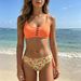 Solid Orange Ladder Cutout Bikini Top Floral Print Side Tie High Cut Bikini Bottom Two Piece Women Beach Swimsuit_ecoleips.com