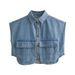 9846 Early Autum New Wome's Fashio Europea Ad America Style Tur-dow Collar Sleeve Short Deim Shirt Top For_ecoleips.com