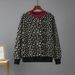 Women's Leopard Print Double Layer Jacquard Color Blocking Pullover Knit Base Sweater Thick Autumn Winter European American Style Loose Fit_ecoleips.com