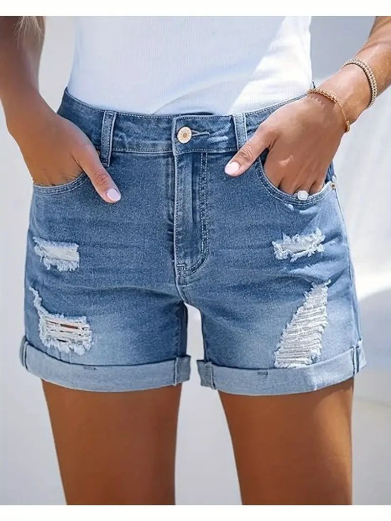 Women's Clothing Jeans High Waist Comfortable Slim Fit Fashionable Straight Casual Denim Shorts_ecoleips.com