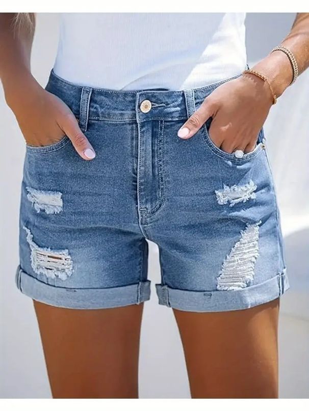 Women's Clothing Jeans High Waist Comfortable Slim Fit Fashionable Straight Casual Denim Shorts_ecoleips.com