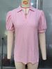 Women's Oversized V-Neck Polo Shirt Puff Sleeves Summer Knit Top Breathable Cotton Blend_ecoleips.com