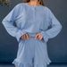 Blue Ruffled Milk Silk Long Sleeve Shorts Pajama Set European And American Cross-Border Autumn New Homewear_ecoleips.com