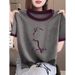 Women's Color-Block Cotton T-Shirt – Slim-Fit Fashion Top With Unique KO Cat Print (6 Colors, S-2XL)_ecoleips.com