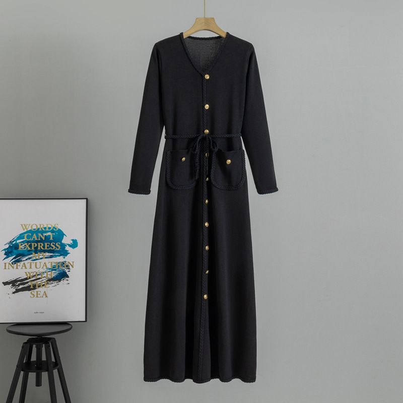 K Waist-cinching, Slimming, Women's Knit Dress With A Long A-line Silhouette To Wear Under A Coat As A Base Layer_ecoleips.com