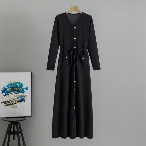 K Waist-cinching, Slimming, Women's Knit Dress With A Long A-line Silhouette To Wear Under A Coat As A Base Layer_ecoleips.com