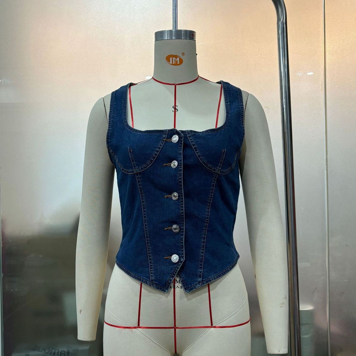Women's Sexy Denim Vest – U-Neck Buttoned Suspenders Top (Bluish, XS-XL)_ecoleips.com