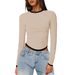 Women's Long Sleeve round Neck Slim Fit Color Block Short Pullover Top European And American Style Autumn Winter New Arrival_ecoleips.com