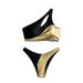 2025 New Sexy Two Piece Swimsuit Gold Foil Bikini Cross-Over Design European And American Style Women's Swimwear_ecoleips.com