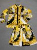 Women's Clothing Geometric Print Lapel Shirt Two Piece Suit Elastic Waist Pleated Skirt Suit_ecoleips.com