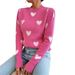 Women's Clothing New Heart Shaped Pattern Loose Round Neck Knitted Pullover Sweater_ecoleips.com