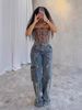 Women's Loose Straight Jeans With Star & Fringe Details - Vintage Distressed Denim Pants For Casual Wear_ecoleips.com