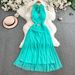 Women's Clothing Summer Seaside Holiday Fairy Dress High Grade Diamond Studded Halter Neck Suspender Long Dress High Waist Slim A Line Dress_ecoleips.com