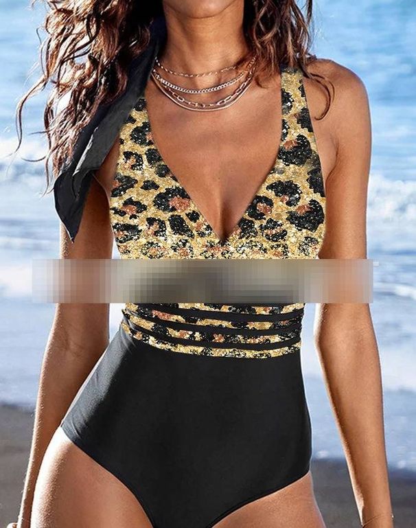 Women's Clothing Solid Color One Piece Multi String Cross Backless Swimsuit Leopard Print_ecoleips.com
