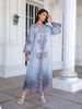 Middle Eastern Muslim Women's Embroidered Long Robe Dress, Printed Rhinestone Abaya, Elegant Floral Design, Perfect For Casual Wear_ecoleips.com