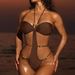 Women's Halter Neck Monokini Swimsuit, Solid Color One-Piece Bathing Suit With Removable Soft Cup Pads_ecoleips.com