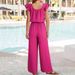 Women's Clothing Women's Pleated Square Neck Jumpsuit Sleeveless Ruffle Sleeves Pockets Solid Color Style Spring Summer_ecoleips.com
