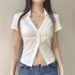 KAIKUO Cross-Border European And American Y2K Hot Girl Style Solid Color Short-Sleeve Women's Shirt 2025 Summer_ecoleips.com