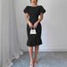 Women's Clothing Ins Net Red Round Neck Lantern Sleeve Ruffles Sexy Elegant Fishtail Skirt_ecoleips.com