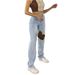 Light Blue High Waisted Straight Leg Jeans Washed Slimming Versatile Simple Denim Trousers for Women Factory Direct Wholesale_ecoleips.com