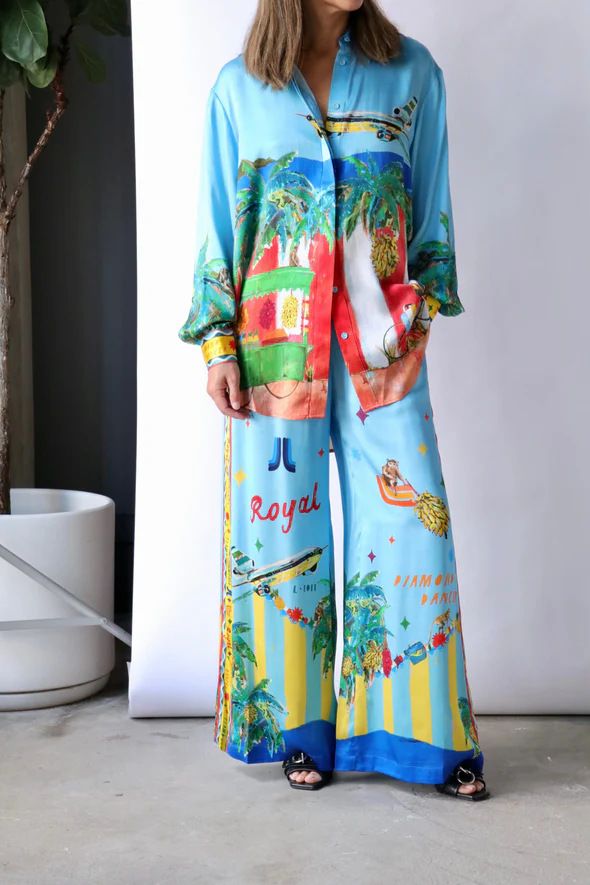 Women's Clothing Fashion Personality Printed Long Sleeved Shirt Holiday Loose Casual Suit_ecoleips.com