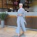 Verve 2025 Muslim Autumn Comfortable Casual Waist-Cinching Batwing Long Sleeve Solid Color Set_ecoleips.com